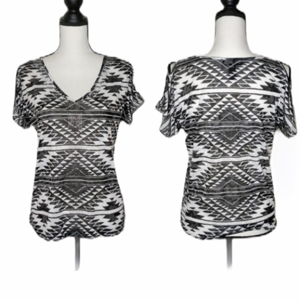 INC Cold Shoulder Aztec Print Rhinestone Tee - Picture 2 of 11